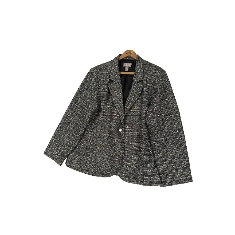 Chico's Women's Multi-Color Tweed Single-Button Lined Blazer Jacket Size 3